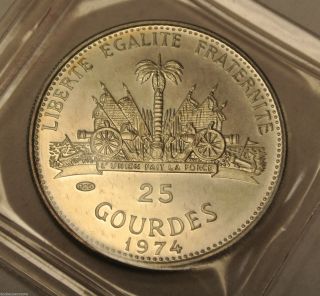 1974 Haiti Silver 25 Gourdes Coin - Battle For Savannah - United States Bicenten photo
