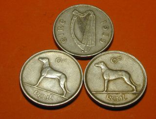 Ireland : Three Irish Sixpence 1959,  1960 & 1961 photo
