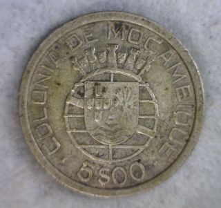 Mozambique 5 Escudos 1938 Silver Portugal Coin (stock 1723) photo