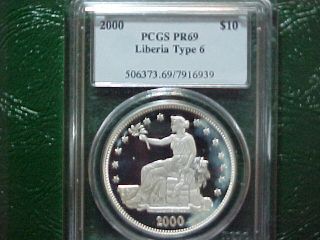 2000 - S Proof Liberia $10; Pcgs Pr69; ' Trade Dollar ' Design (' Type 6 ') photo
