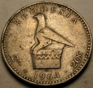 Rhodesia (british) 2 Shillings 1964 - Copper/nickel - Elizabeth Ii.  - Vf - 897 photo