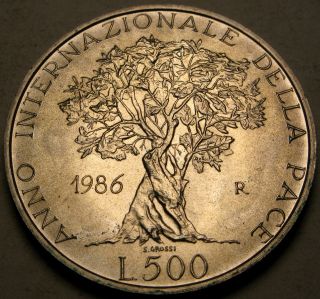 Italy 500 Lire 1986 R - Silver - Year Of Peace - Unc - 912 photo