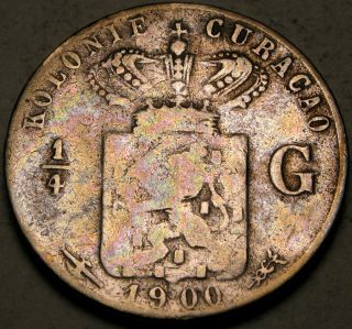 Curacao (kingdom Of Netherlands) 1/4 Gulden 1900 - Silver - Wilhelmina I.  - 904 photo
