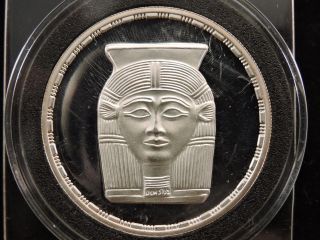 1993 Egypt Amulet Of Hathor 5 Pound Proof Silver Coin.  Sculpture Of Head photo