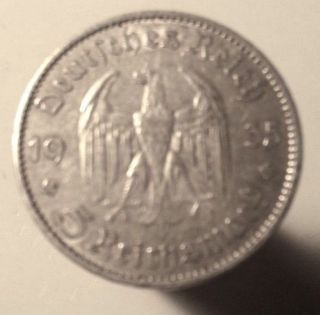 Xxrare Wwii German Third Reich Silver 5 Mark 1935 - A Vf Nazi Coin Km 83x photo
