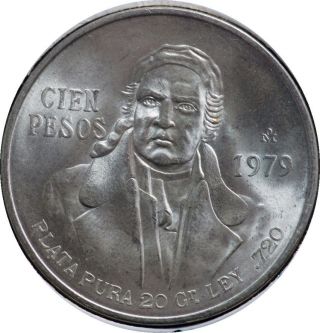 Mexican 100 Pesos 1979.  Silver Coin photo
