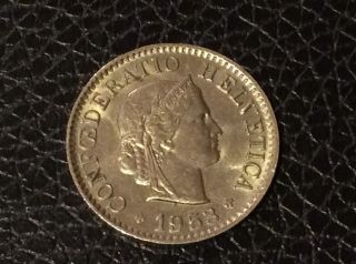 1953 B Swiss Coin 5 Rappen Confoederatio Helvitica Circulated Ungraded photo