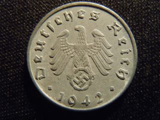 1942 - German - Ww2 - 5 - Reichspfennig - Germany - Nazi Coin - Swastika - World - Ab - 1063 - Cent photo