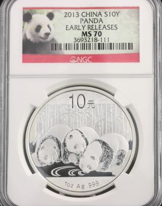 2013 Chinese Panda Coin S10y 1 Oz.  999 Silver Ms70 Ngc Cert Early Release photo
