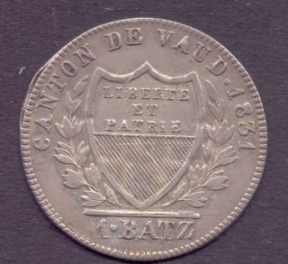 L7,  Switzerland,  Vaud,  1831 1 Batz Silver Coin photo