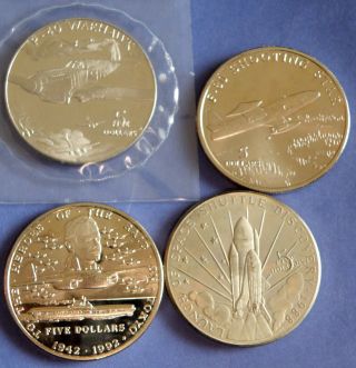 4 Different Republic Of The Marshall Islands $5 Dollar Coin1988 - 1991 - 1992 - 1997 photo