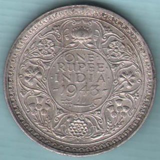 British India - 1943 - One Rupee - Bombay - Kg Vi - Rare Silver Coin U - 46 photo
