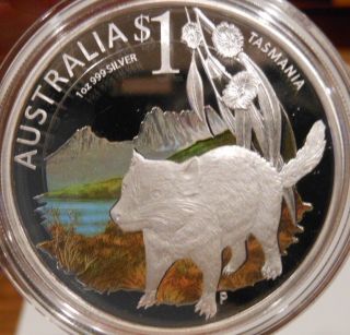 Celebrate Australia Tasmania 2010 1 Oz.  999 Pure Silver Proof Coin Mintage 2,  500 photo