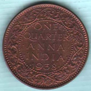 British India - 1938 - One Quarter Anna - Kg Vi - Rare Coin U - 40 photo