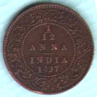 British India - 1897 - 1/12 Anna - Vict.  Queen - Rare Coin U - 38 photo