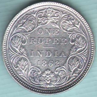 British India - 1862 - One Rupee - Vict.  Queen - Rare Silver Coin U - 34 photo