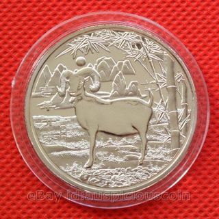 Lovely 2015 China Lunar Year Of The Sheep Silver Plated Coin 40mm photo
