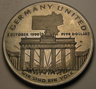 Marshall Islands 5 Dollars 1989m - Copper/nickel - German Unification - Aunc 739 photo