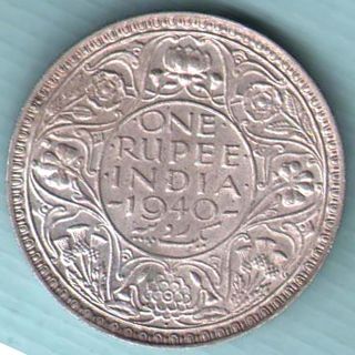 British India - 1940 - One Rupee - Bombay - Kg Vi - Rare Silver Coin U - 3 photo