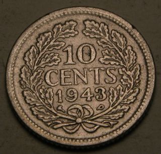 Netherlands (kingdom) 10 Cents 1943 P - Silver - Wilhelmina I.  - Vf - 796 photo