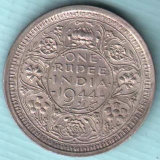 British India - 1944 - One Rupee - Bombay - Kg Vi - Rare Silver Coin U - 2 photo