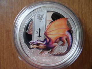 2014 Australian Mythical Creatures Dragon 1 Oz Silver Proof Coin Uncirculated photo