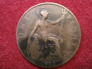 1917 Great Britain Large Penny,  Very Fine Coin photo