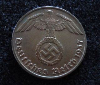Wwii German Germany 3rd Reich Nazi Coin Swastika 1937 - D 1 Reichspfennig Coin photo