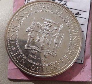 Jamaica 10 Dollars Silver Coin,  1972,  10th Anniversary Of Independence photo