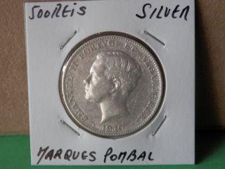 Portugal 500 Reis D.  Manuel Ii 1910 Marques Pombal Silver Km 557 photo