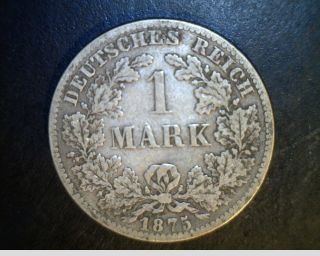 1875 - B German,  1 Mark,  Medium Grade.  1606 Oz Silver (ger - 91) photo