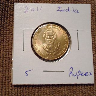 India - Republic 5 Rupees,  2011,  Rabindranath Tagore,  100th Anniversary Of Birth photo