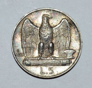 5 Lire 1928 R Italian Silver Coin Vittorio Emanuele Iii photo