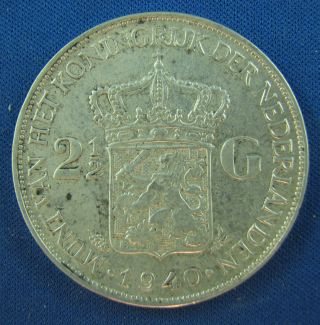1940 2 1/2 Gulden Netherlands Silver Circulated A Coin photo
