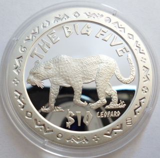 Sierra Leone 10 Dollars 2001 Leopard Silver Coin Proof Endangered Wildlife photo