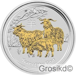 Australia 2015 $1 Year Of The Goat 1 Oz 0.  999 Silver Gilded photo