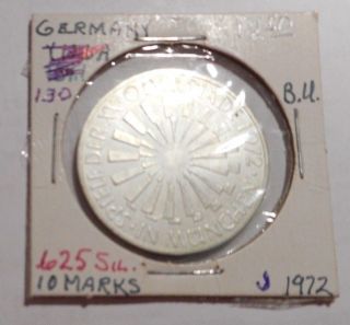 German Silver Coin K130 10 Marks 1972j Bu photo