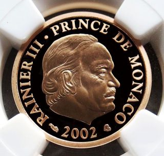 2002 (a) Gold Monaco 20 Euros Prince Rainier Iii Coin Ngc Proof 70 Ultra Cameo photo