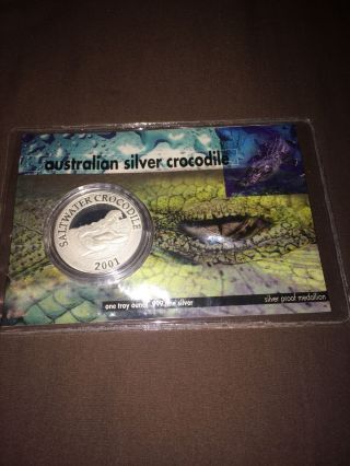 2001 Australian Saltwater Crocodile 1 Oz Silver Coin Carded photo