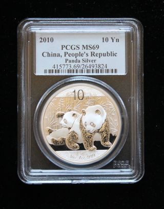 Panda Silver 2010 Pcgs Ms69.  China State 1 Oz.  999 Silver Coin, photo