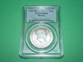 Rare Mexico 1964 Silver Peso Pcgs Ms66 Top Grade 