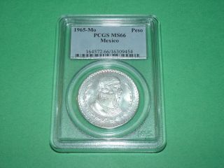 Rare Mexico 1965 Silver Peso Pcgs Ms66 Top Grade 
