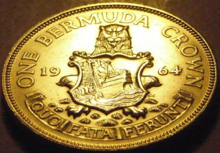 1964 Bermuda Elizabeth Ii Silver Crown Au - Unc photo