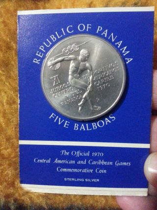 ' 70 Panama 5 Balboas Official Central American&caribbean Games Silver Coin photo
