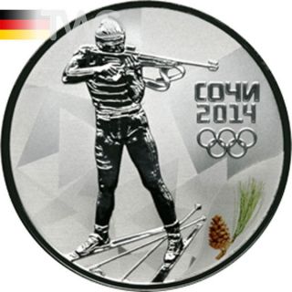 Russia 2011 3 Rubles Biathlon.  Sochi 2014 Silver Proof Coin photo