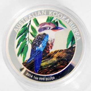 2014 1oz Ounce Australian Colorized 999 Silver Kookaburra Coin Perth Rare photo