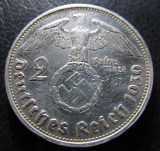 2 Reichsmark 1939 G.  Km 93.  Silver Nazi Coin.  Very Fine.  No.  922 photo