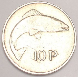 1978 Ireland Irish 10 Pence Salmon Fish Coin Vf, photo
