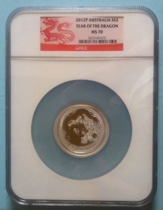 2012 2 Oz Silver Year Of The Dragon Coin Ngc Ms 70 photo
