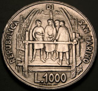 San Marino 1000 Lire Nd (1977) - Silver - 600th A.  Birth Of Brunelleschi - Aunc - 927 photo